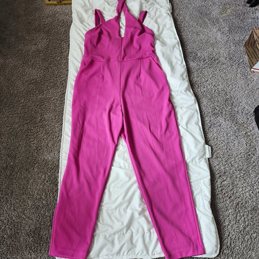 Electric Pink, Women's Large, Sleeveless, with halter Jumpsuit by BOLD ELEMENTS